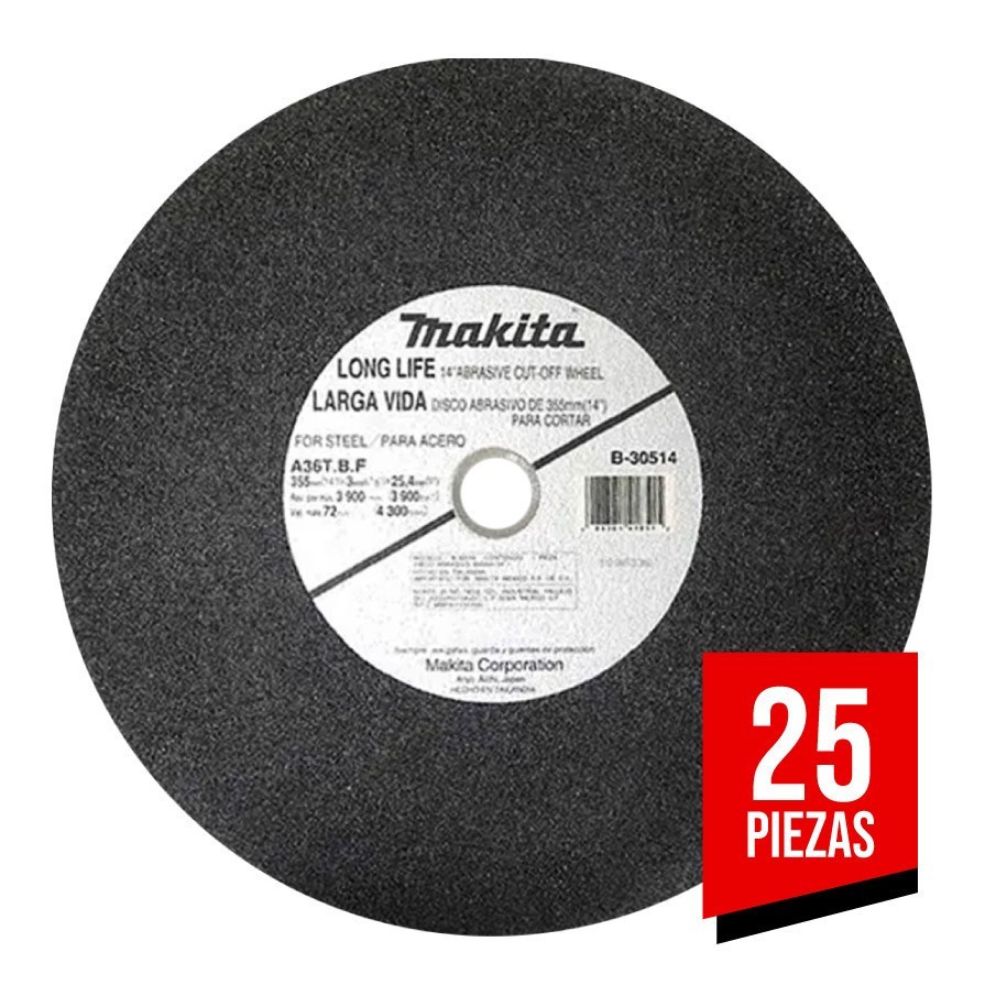 [MAKB3051425] Disco Abrasivo Corte Metal 14" Juego de 25 piezas (Gris)