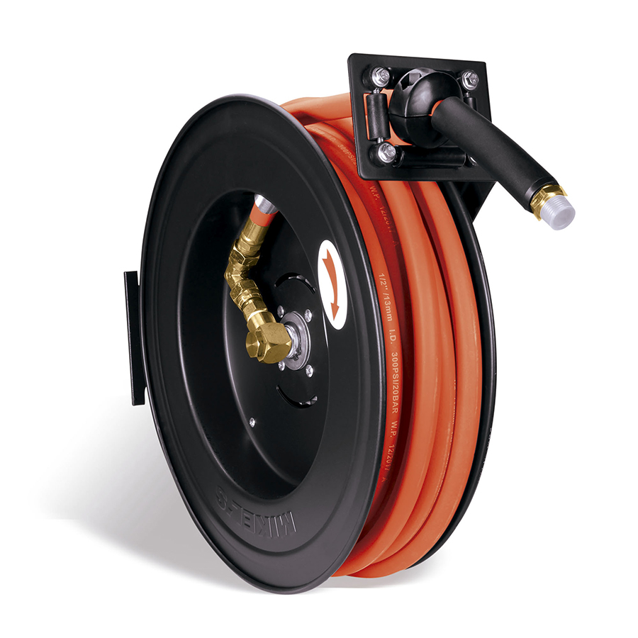 [MIK-CAM-1] Carrete De Acero Con Manguera 1/2” Sistema Retráctil 15 M