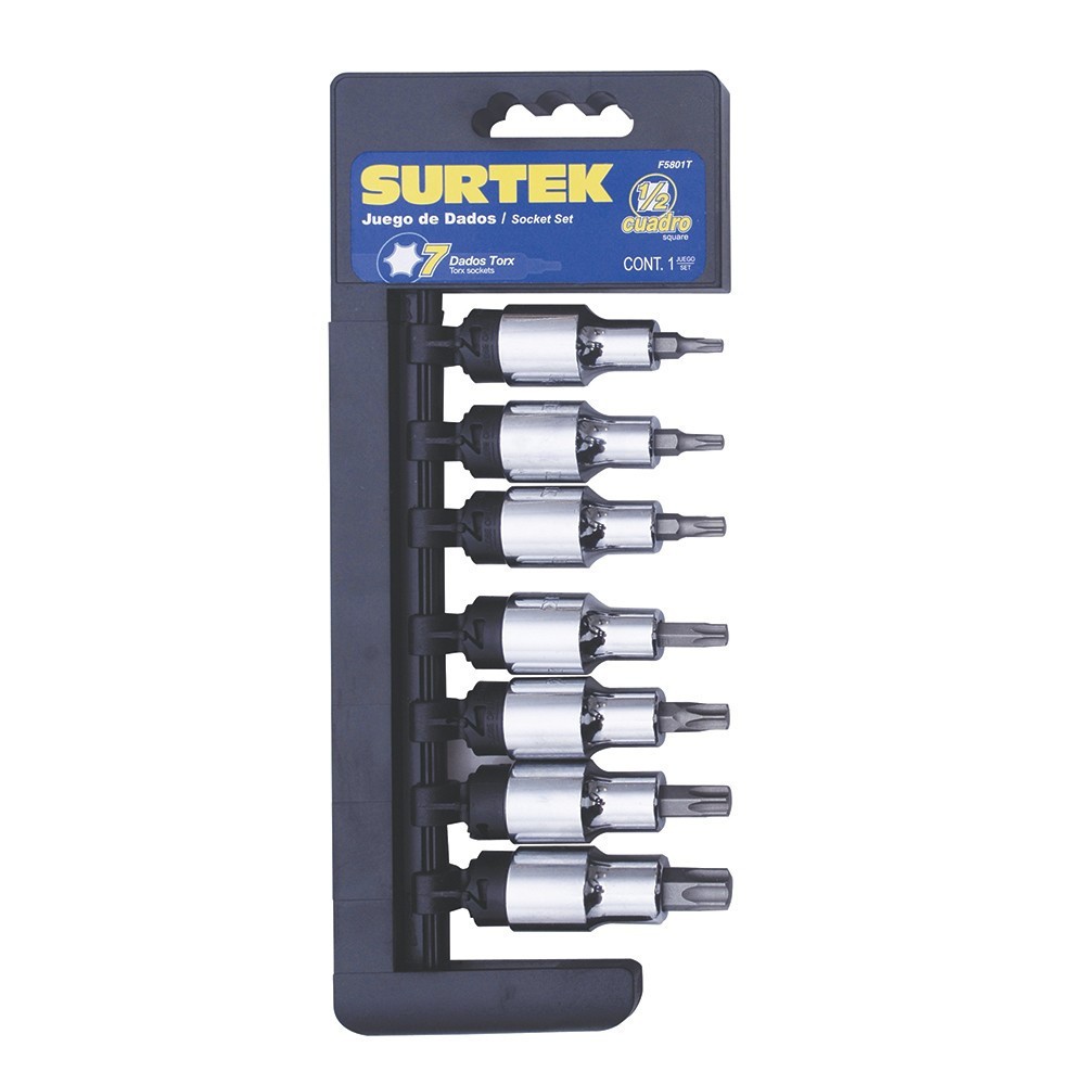 [SUR-F5801T] Juego de dados con punta Torx cuadro de 1/2" 7 piezas Surtek F5801T