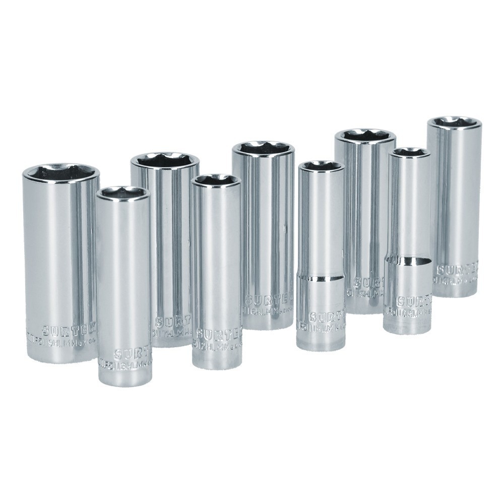 [SUR-S12M] Juego de dados largos cuadro de 3/8" 6 puntas métricos 9 piezas Surtek S12M