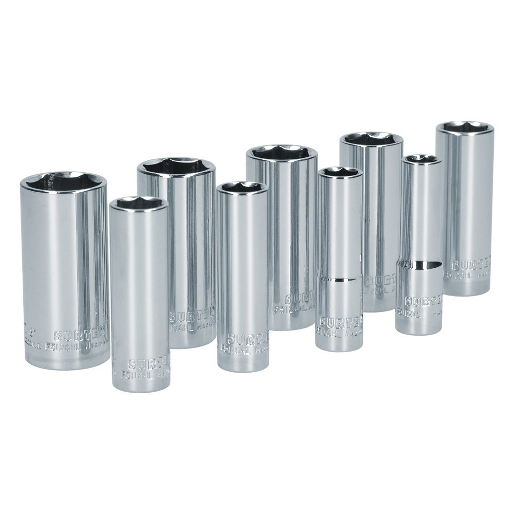 [SUR-S12S] Juego de dados largos cuadro de 3/8" 6 puntas en pulgadas 9 piezas Surtek S12S