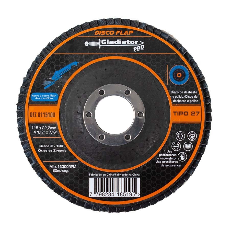 [SYN-DFZ8115100] Disco laminado 4.1/2"x7/8" Grano 100 Zirconio