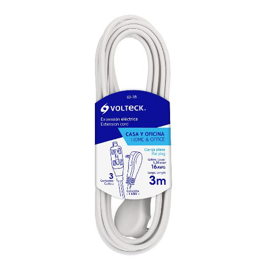 [TRUP-48006] Extensión eléctrica doméstica, 3 m, blanca, Volteck