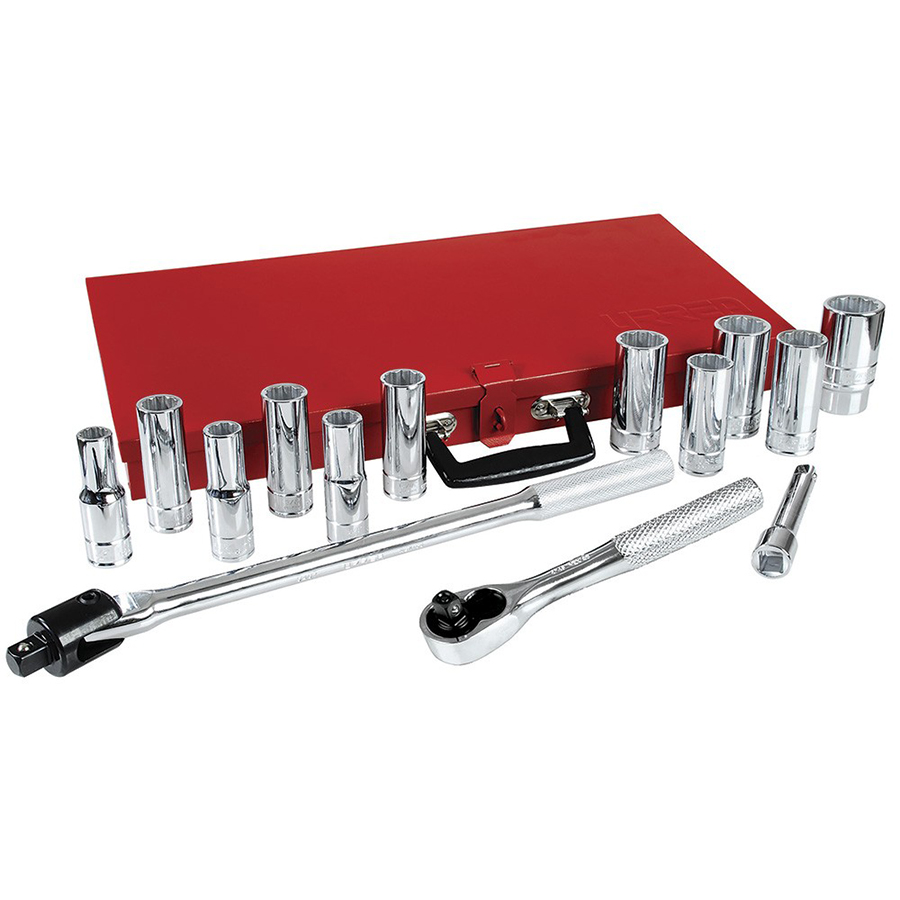 [URR-5300A] Dados largos y accesorios cuadro de 1/2" en pulgadas, 15 piezas