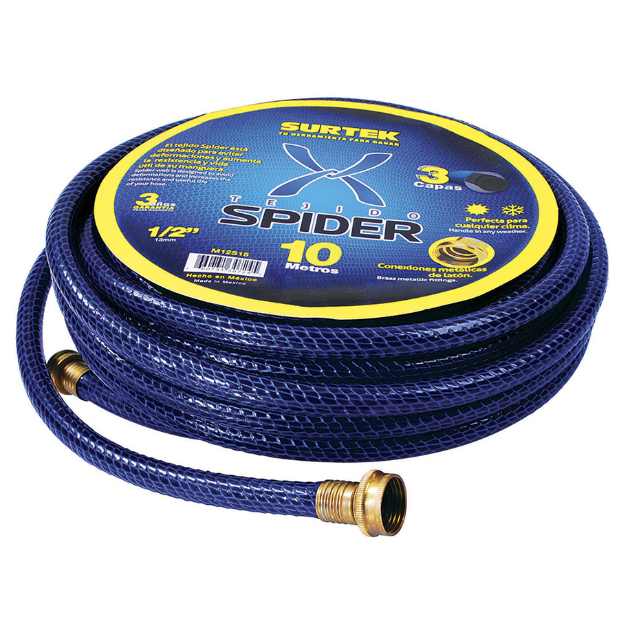 [URR-M12S20] Manguera Spider 1/2in Armada, Conector Metálico 15m Surtek