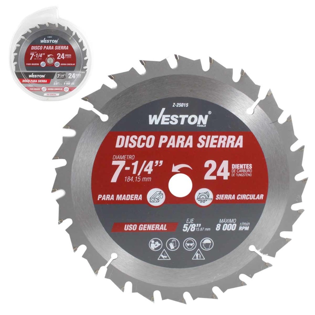 [WEST-Z25015] DISCO PARA SIERRA CIRCULAR P/MADERA 7-1/4'' X 5/8'' 24DT WEST-Z25015