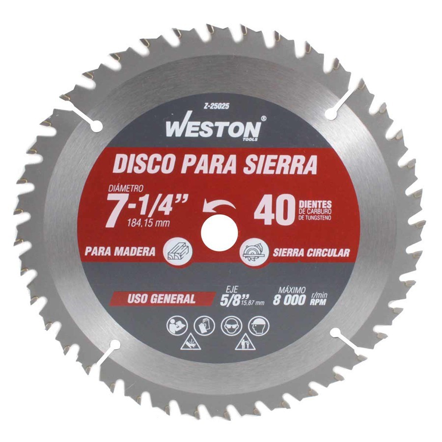 [WEST-Z25025] DISCO PARA SIERRA CIRCULAR P/MADERA 7-1/4'' X 5/8'' 40DT WEST-Z25025