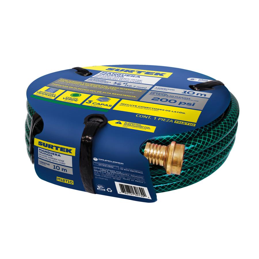 [SUR-M12T10] Manguera para jardín tramada con conector metálico 1/2", 10 m