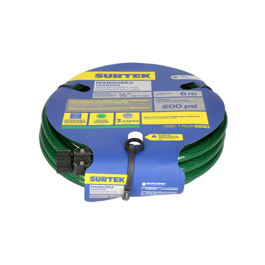 [SUR-M12T6] Manguera para jardín tramada con conector plástico 1/2", 6 m