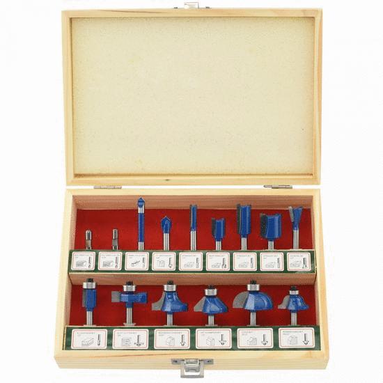 [RIG10106A] Brocas Para Router 15 Pzas. Carburo Azul