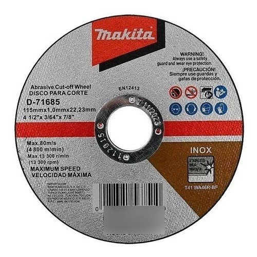 [B48670] Disco de corte Makita 115mm x 1mm 4-1/2" X 3/64 X 7/8