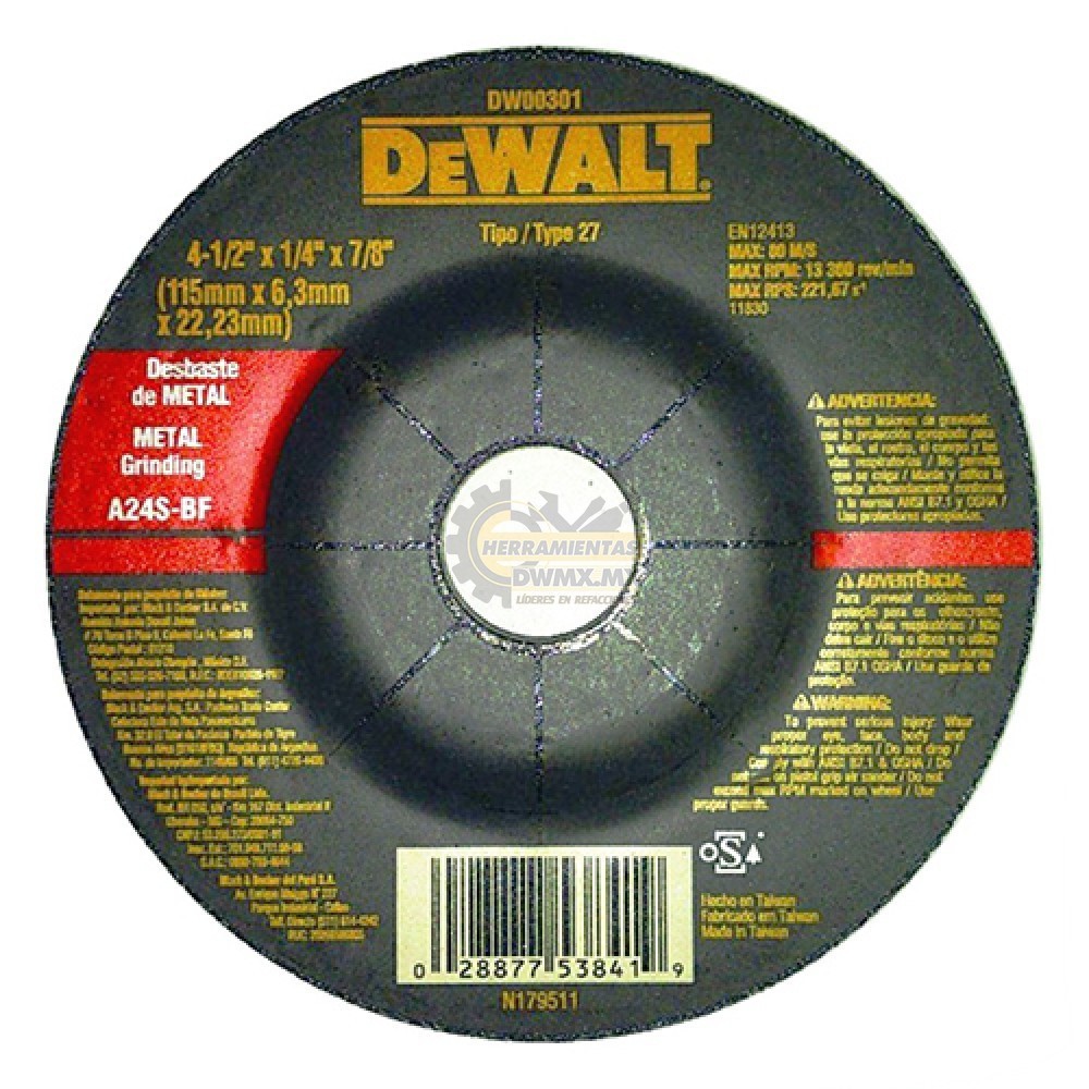 [DW00301] DISCO PARA DESBASTE 4-1/2" X 1/4" X 7/8"